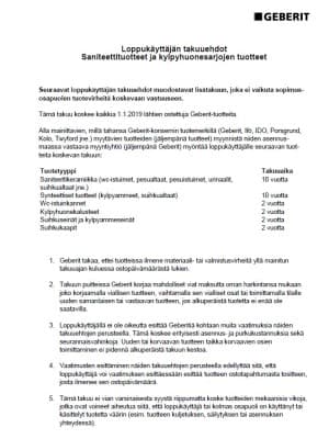 Geberit loppukäyttäjän takuuehdot 2019 alkaen Geberit loppukäyttäjän takuuehdot 2019 alkaen